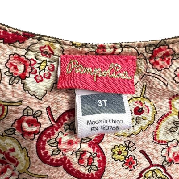 Pampolina Girls Dress 3T Green Corduroy & Taffeta Embroidered Sleeveless $110 - Picture 3 of 9